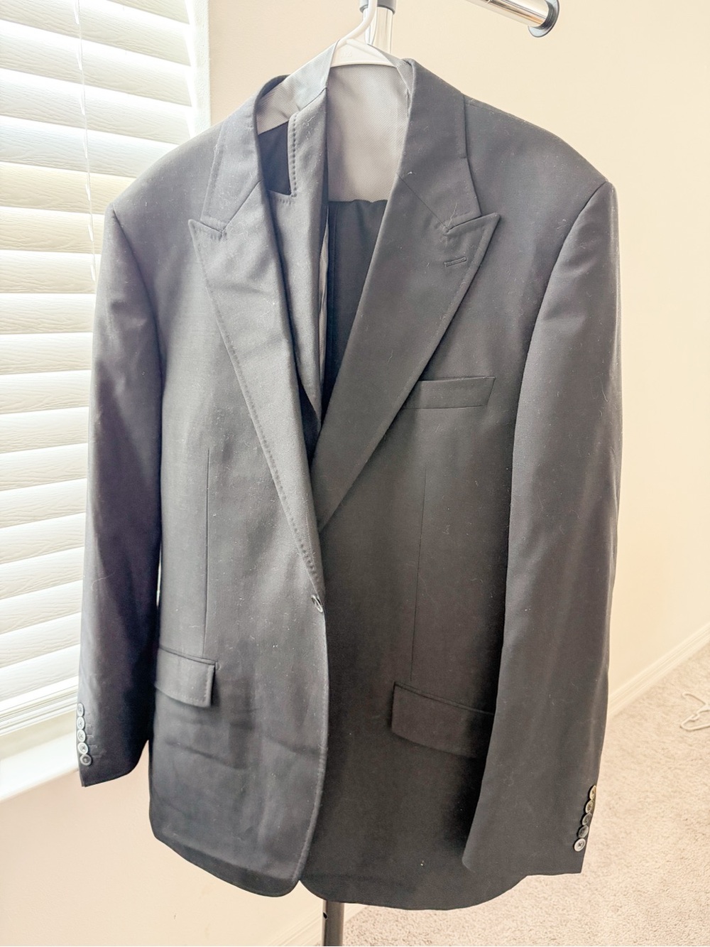 Tiglio Luxe San Giovesse 3-Piece Suit 46L 100% Italian Wool Black Vest Pants